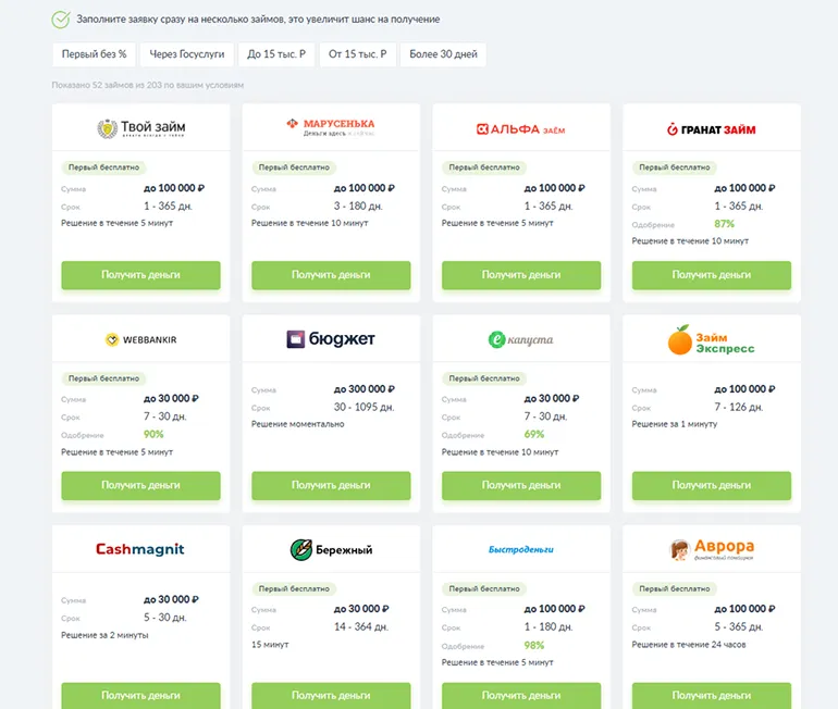 Выбор первого займа без процентов
