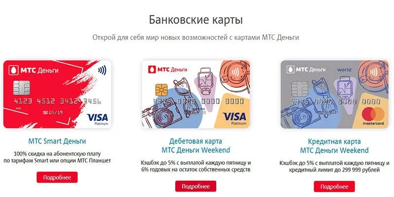 Виды кредитных карт МТС