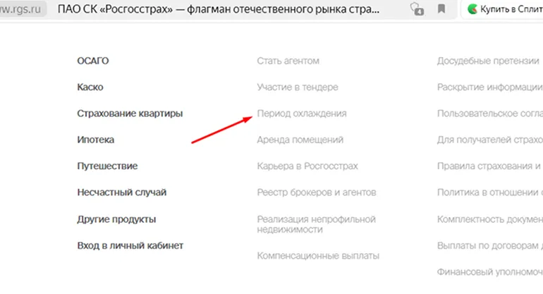 Отказ от страховки по кредиту в Росгосстрахе (скриншот с www.rgs.ru)