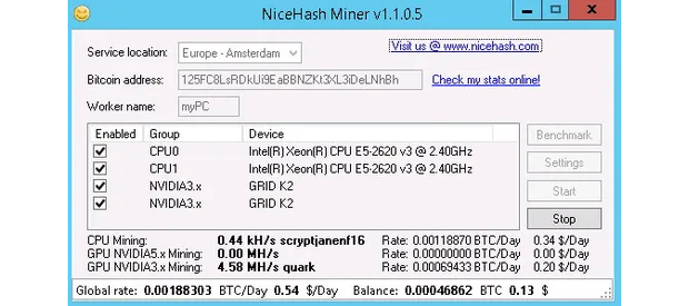 Майнер NiceHashMiner интерфейс