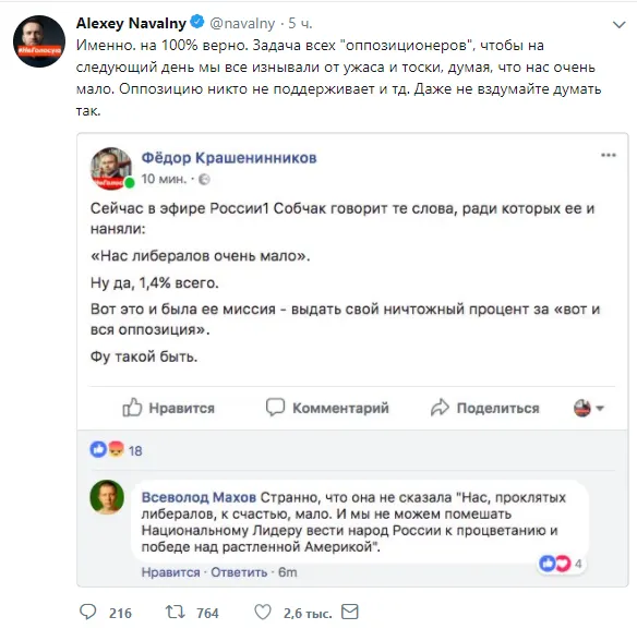 Алексей Навальный высказался о результатах выборов
